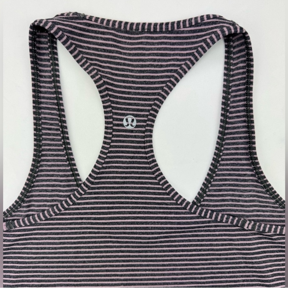 Lululemon Pink Grey Cool Striped Racerback Full Length Tank Top Cotton Blend - Picture 4 of 10